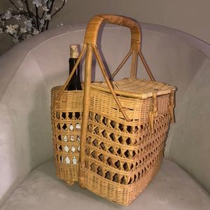 wicker picnic basket with wine holder